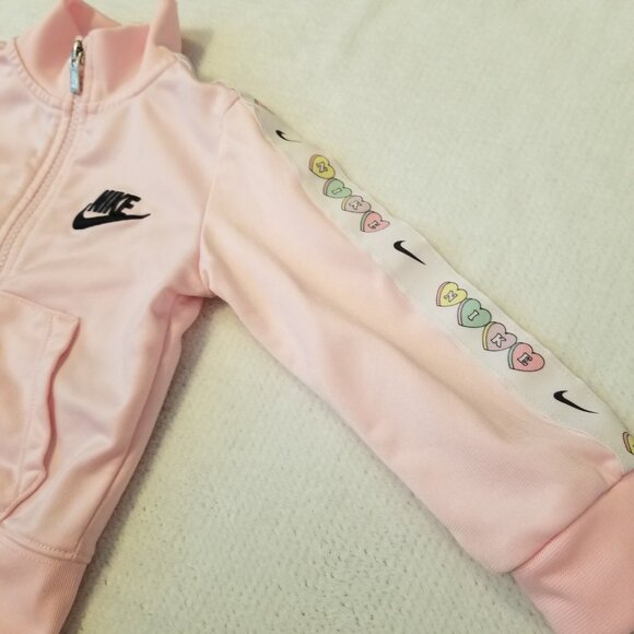 Nike Pink Baby Girl Zip up Sweater Heart Trim Track Suit Toddler 18 Months - Picture 2 of 7